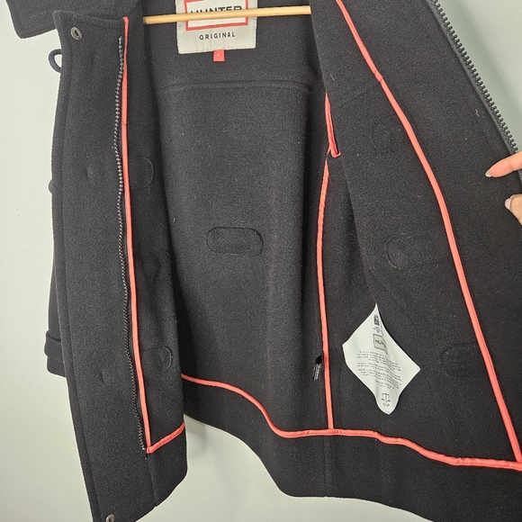 Hunter Wool Belted Duffle Coat Women's Sz S Black Hooded - Picture 13 of 16